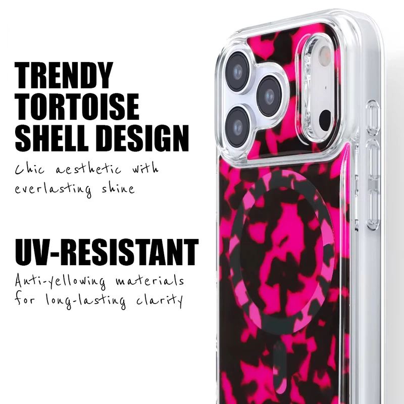 Crong Deluxe MAG Cover - Funda para iPhone 17 Pro MagSafe (Pink Tortoise)
