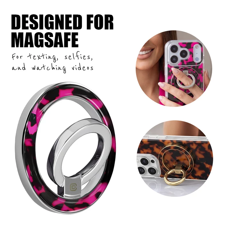 Crong Deluxe RING Holder - Anillo magnético para teléfono MagSafe (Pink Tortoise)