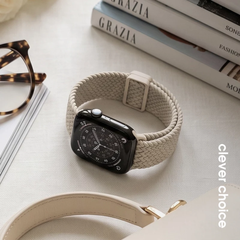 Crong Wave Band Correa de nylon trenzado para Apple Watch 38/40/41/42 mm (Beige)