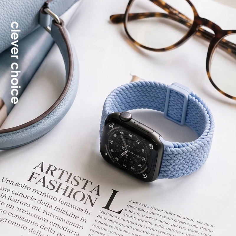 Crong Wave Band Solo Loop de nylon trenzado para Apple Watch 38/40/41/42 mm Azul