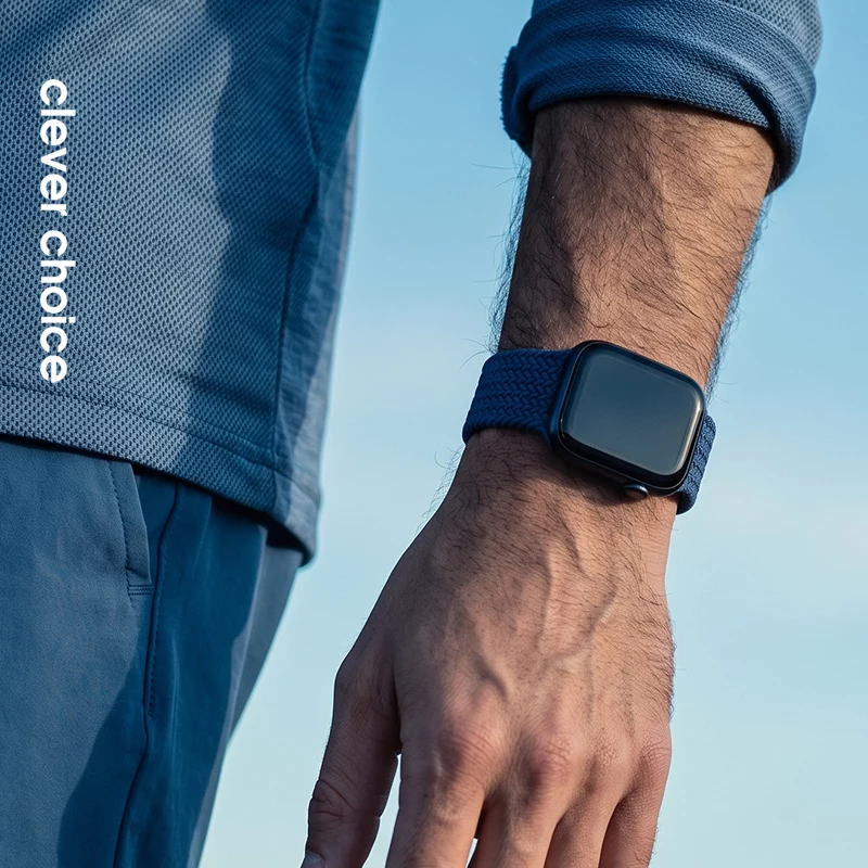 Crong Wave Band Correa de tela trenzada para Apple Watch 38/40/41/42 mm (Navy Blue)