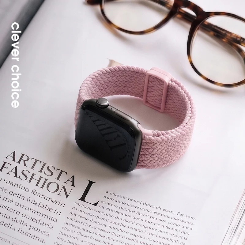 Crong Wave Band Solo Loop de nylon trenzado para Apple Watch 38/40/41/42 mm Rosa
