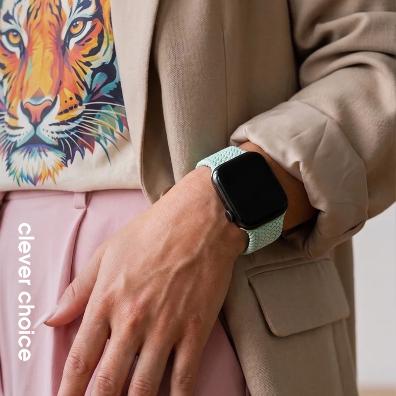 Crong Wave Band Correa de tela trenzada para Apple Watch 38/40/41/42 mm (Menta)