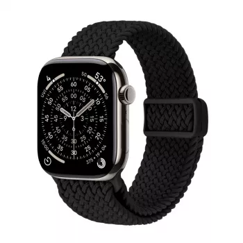 Crong Wave Band Correa de nylon trenzado para Apple Watch 44/45/46/49 mm (Negro)