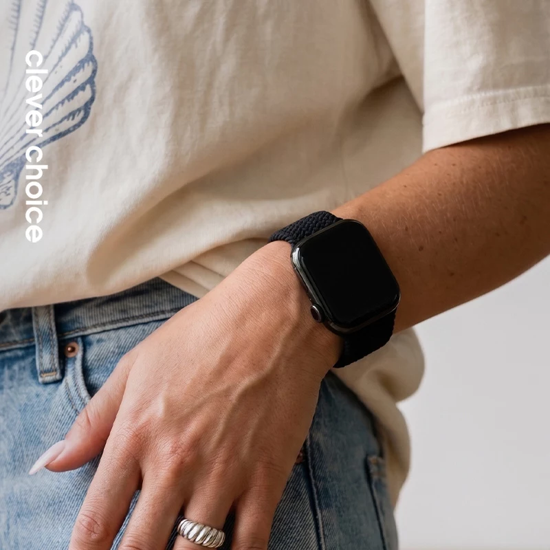Crong Wave Band Correa de nylon trenzado para Apple Watch 44/45/46/49 mm (Negro)