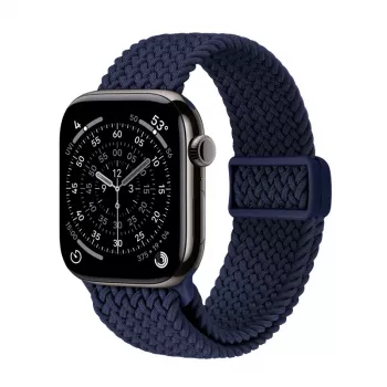 Crong Wave Band Solo Loop de nylon trenzado para Apple Watch 44/45/46/49 mm (Navy Blue)