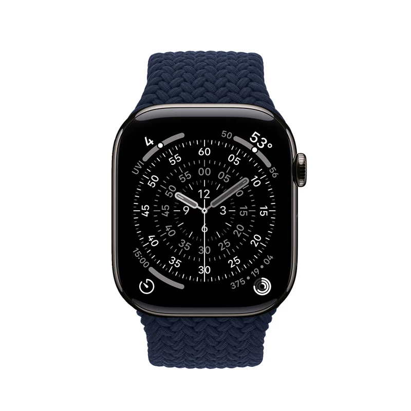 Crong Wave Band Solo Loop de nylon trenzado para Apple Watch 44/45/46/49 mm (Navy Blue)