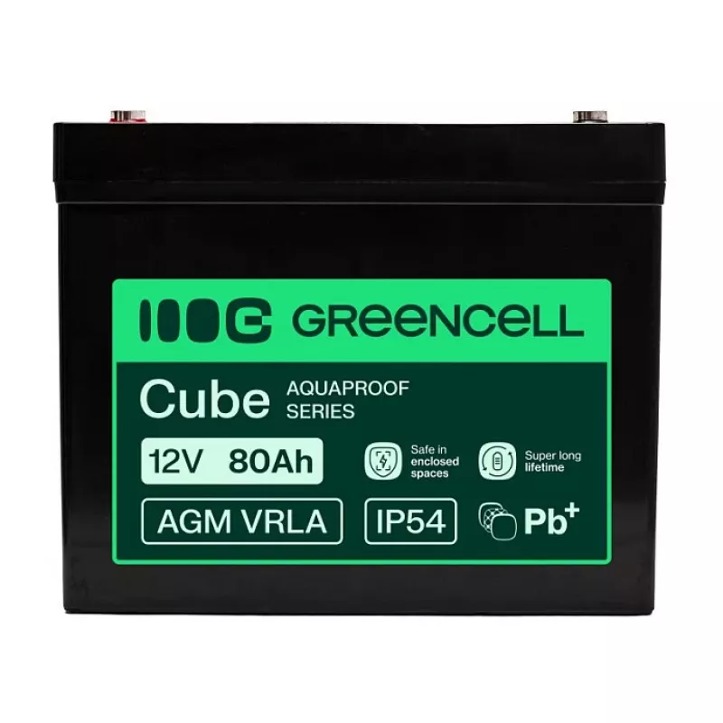 Batería GREEN CELL Greencell AGM VRLA 12V 80Ah sin mantenimiento para SAI, balanzas, autocaravanas (260x168x216mm)