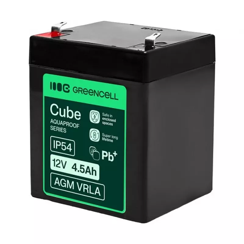 Batería Greencell AGM VRLA 12V 4,5Ah sin mantenimiento para cajas registradoras, juguete, cámaras (90x70x106mm)
