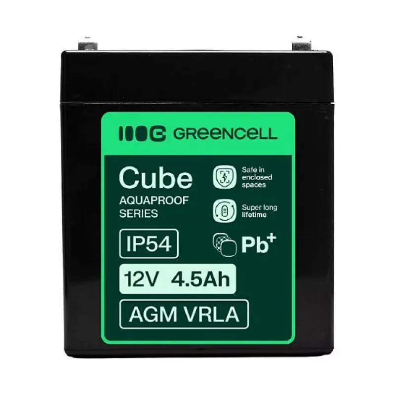 Batería Greencell AGM VRLA 12V 4,5Ah sin mantenimiento para cajas registradoras, juguete, cámaras (90x70x106mm)
