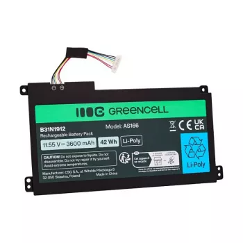Batería Green Cell para ASUS C31N1912 / B31N1912, 3 celdas, 42Wh, 11,55V, Li-Ion Polymer, negro