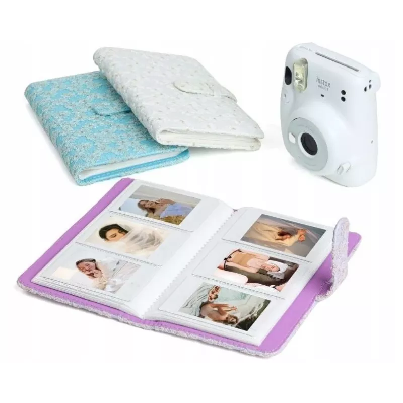 LOVEINSTANT Álbum de fotos para Fujifilm Instax Mini / Xiaomi / Polaroid / Canon / HP / Kodak - Blanco bordado