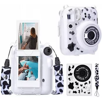 LOVEINSTANT Funda para Fujifilm Instax Mini 12 con pegatinas - estampado de vaca
