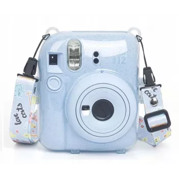 Funda protectora LOVEINSTANT para Fujifilm Instax Mini 12 - Escape From Earth, azul con purpurina, con pegatinas y bolsa de fotos