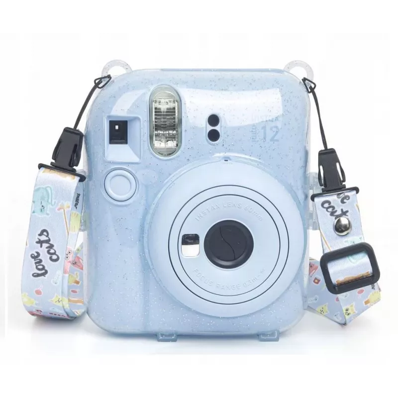 Funda protectora LOVEINSTANT para Fujifilm Instax Mini 12 - Escape From Earth, azul con purpurina, con pegatinas y bolsa de fotos