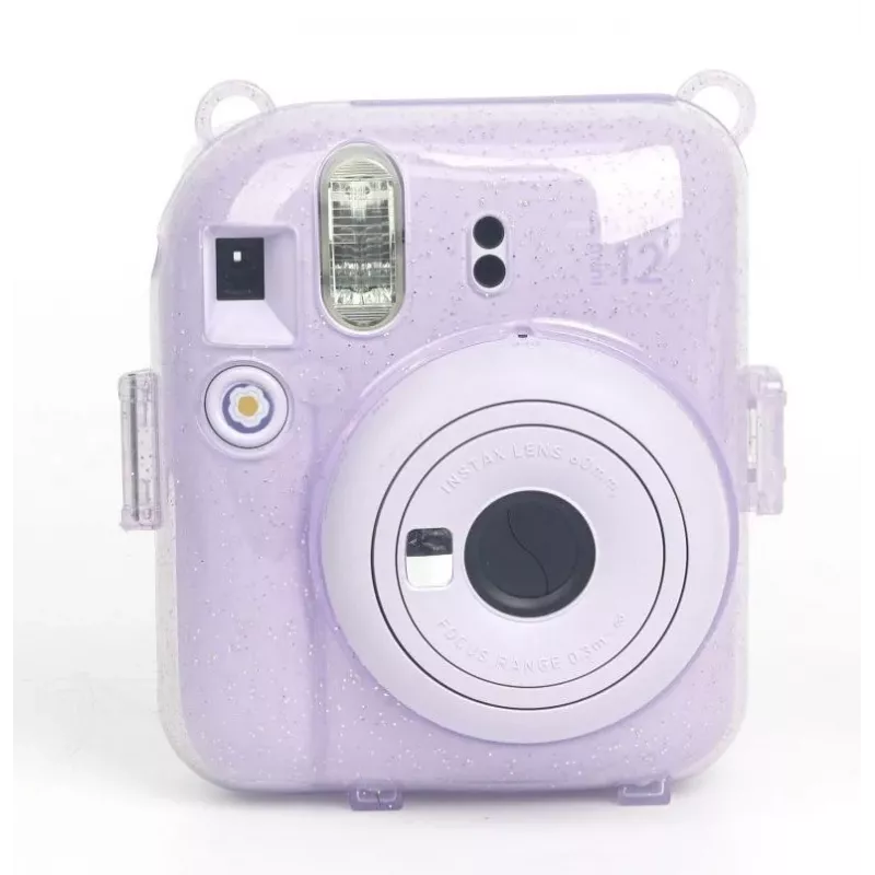 Funda protectora LOVEINSTANT para Fujifilm Instax Mini 12 - diseño Sweet Rabbit, lila con purpurina, con pegatinas y bolsa de fotos