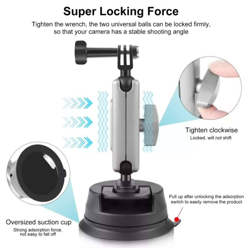 PULUZ Soporte con ventosa para cámara, smartphone, rosca de 1/4 pulgadas, Negro