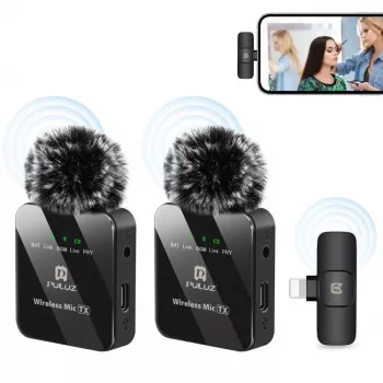 PULUZ PU647B 2x Micrófono lavalier inalámbrico para iPhone Lightning