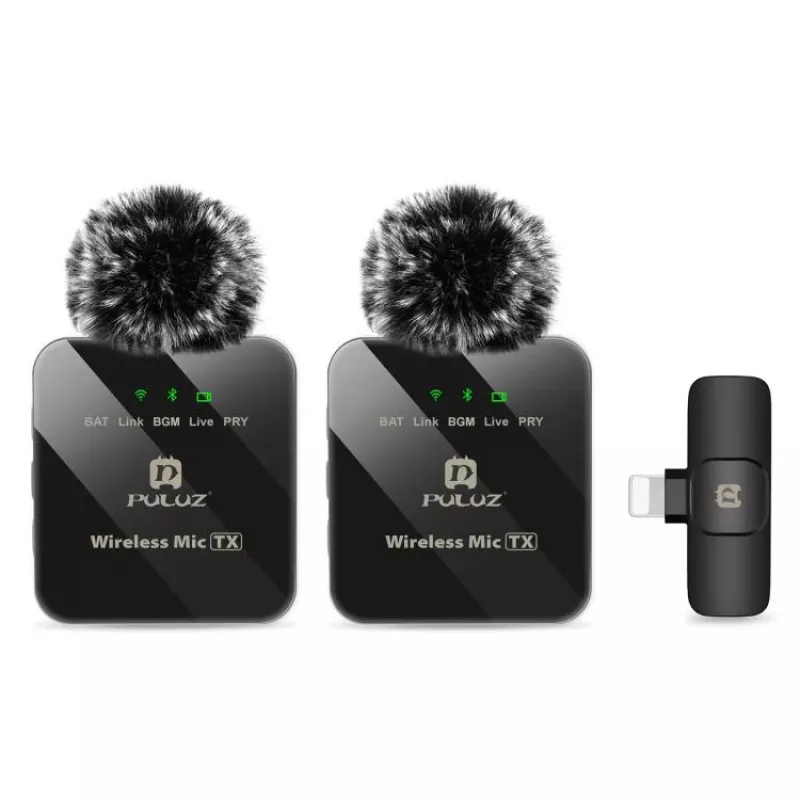 PULUZ PU647B 2x Micrófono lavalier inalámbrico para iPhone Lightning