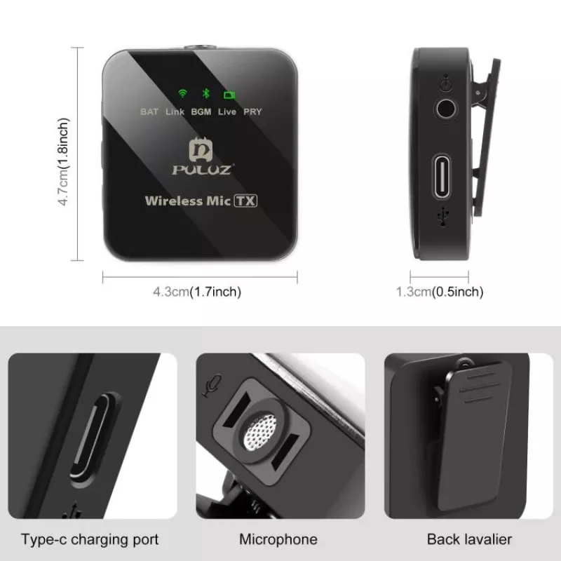 PULUZ PU648B 2x Micrófono de solapa inalámbrico para smartphones USB-C, tablets, portátiles - 2,4 GHz, omnidireccional, Plug and Play