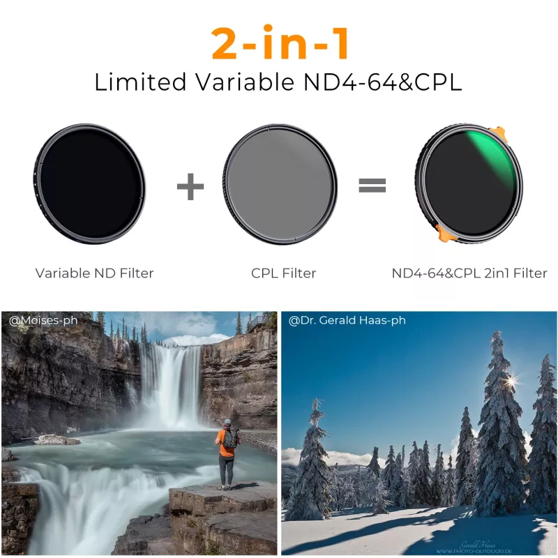 K&F Concept Nano-X Series Filtro híbrido 2 en 1 52mm CPL + ND4-ND64 variable (KF01.1911)