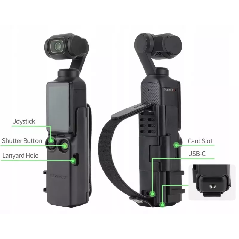 SUNNYLIFE Marco protector con empuñadura para DJI Osmo Pocket 3 - Negro