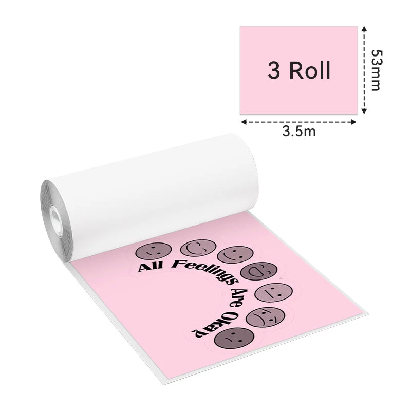 Rollos de papel térmico de color Phomemo 53mm x 6,5m pack de 3 para T02 M02 PRO M03 M04S