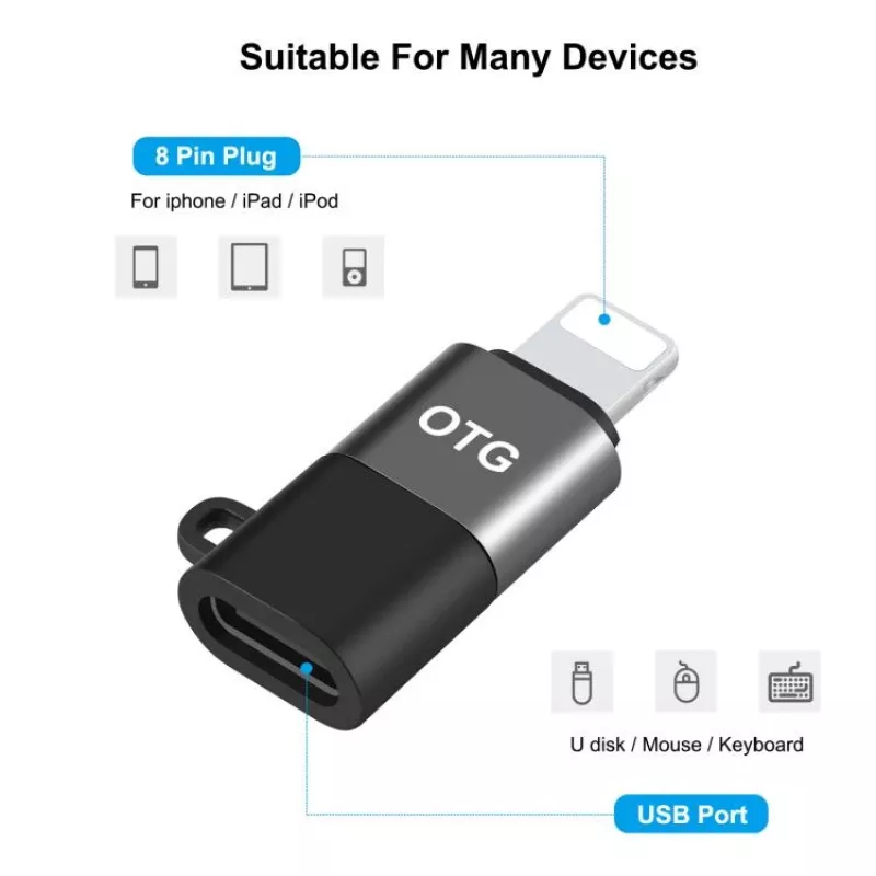 Adaptador OTG PULUZ Lightning a USB-C para iPhone, negro (PU649B)