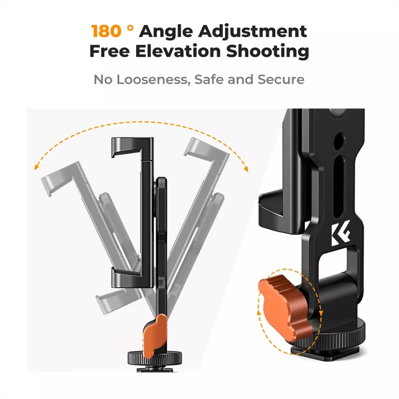 K&F Concept KF31.094 Soporte de trípode para smartphone MS18 - Soporte metálico giratorio 360° con rosca de 1/4 inch, base Arca-Swiss y zapata en frío, Negro