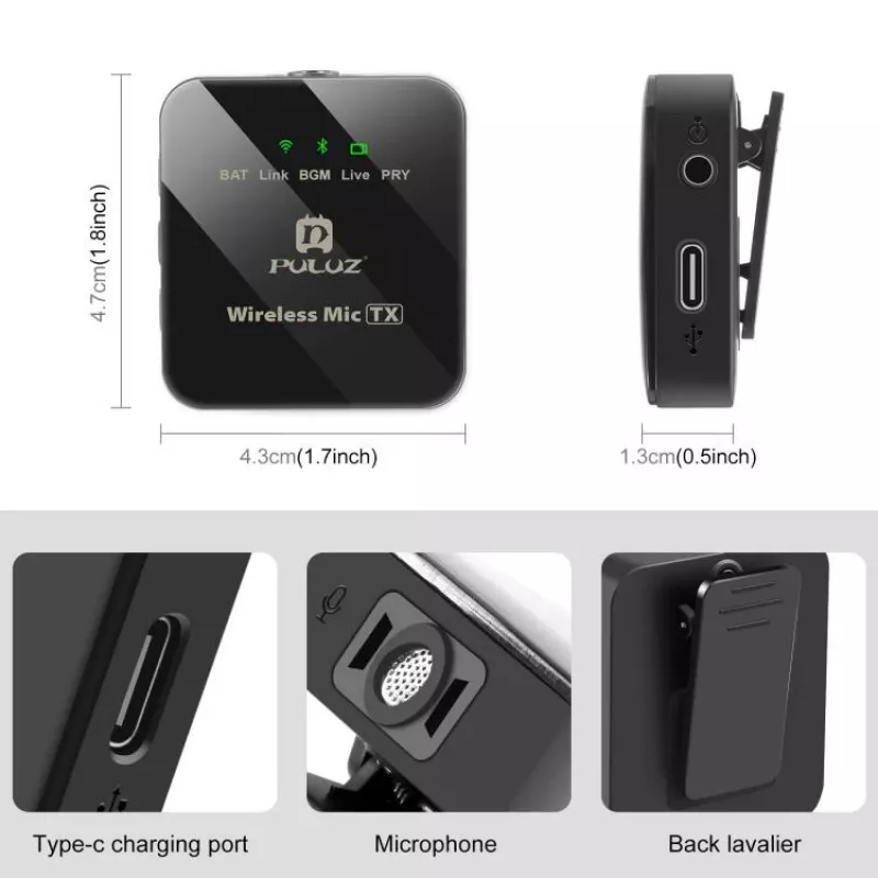 PULUZ PU3153B Micrófono inalámbrico Bluetooth de 3,5 mm TRS/TRRS para teléfono y cámara