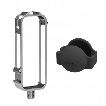 SUNNYLIFE Soporte de marco con 2 soportes de zapata en frío y tapa de objetivo de silicona para Insta360 X4 (Negro)