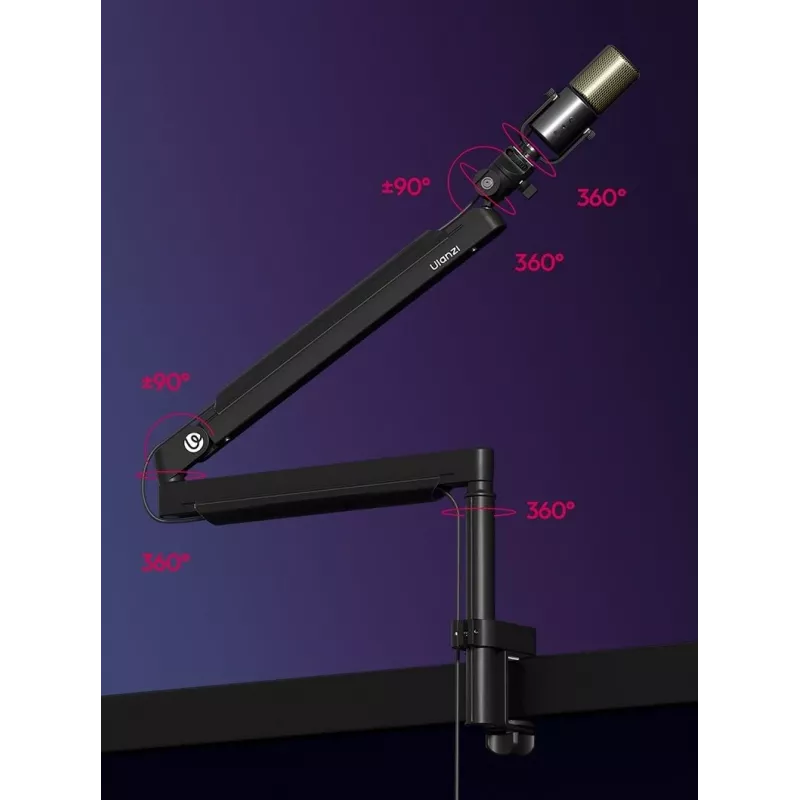 ULANZI ZJ05 Soporte de brazo articulado para micrófono con pinza de mesa, 690 mm de alcance, negro