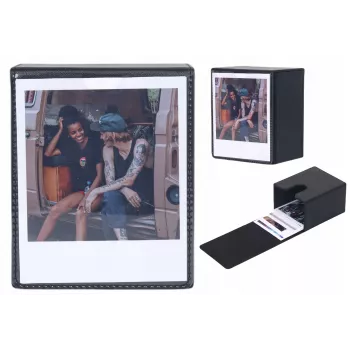 LOVEINSTANT Caja de almacenamiento de fotos para 100 copias - compatible con Fuji Instax Wide, Square, Polaroid 600, Now - negra con ventana