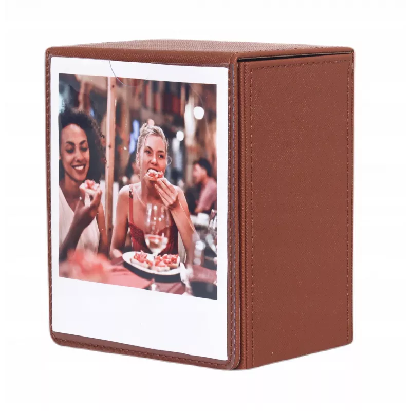 LOVEINSTANT Caja de almacenamiento de fotos para 100 instantáneas, compatible con Fuji Instax Wide, Square, Polaroid 600, i-Type (Now) - marrón con ventana