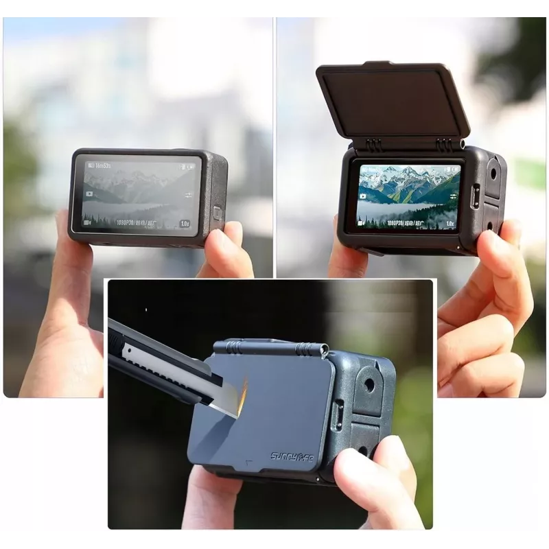 SUNNYLIFE Soporte de marco + tapa de objetivo para DJI Osmo Action 5 Pro / 4 / 3 - negro