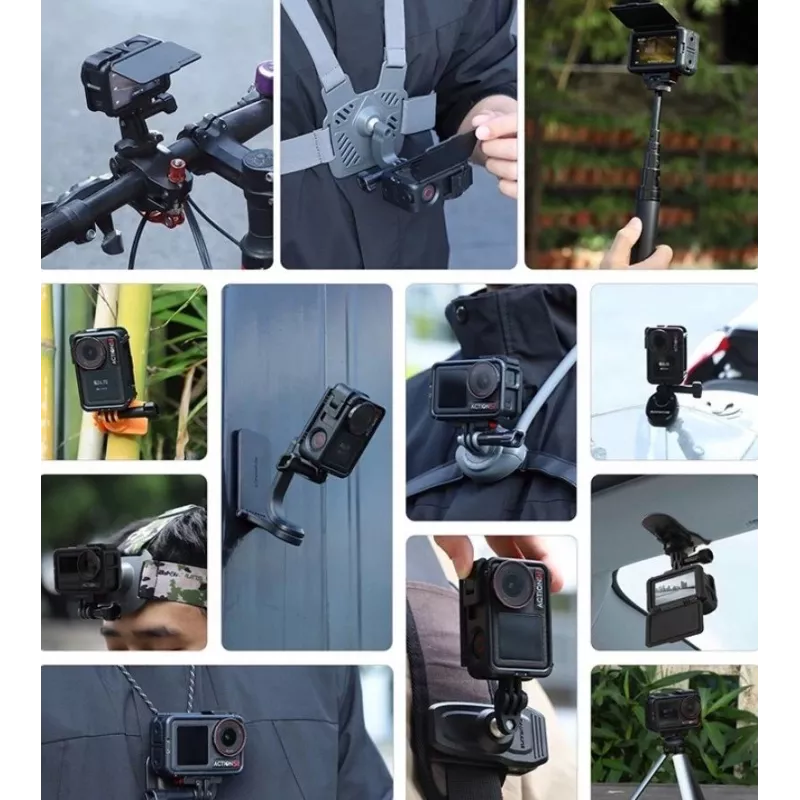 SUNNYLIFE Soporte de marco + tapa de objetivo para DJI Osmo Action 5 Pro / 4 / 3 - negro