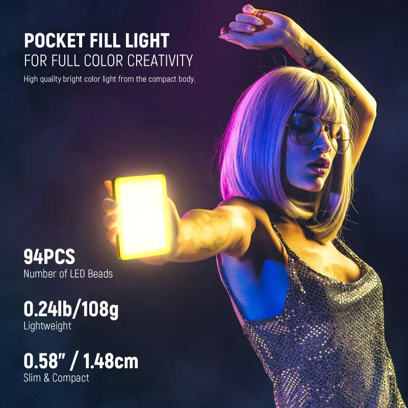 NEEWER VL67C Luz LED de vídeo RGB 5W con pinza para móvil y control por app Bluetooth