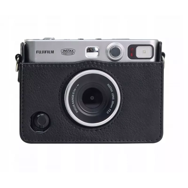 LOVEINSTANT Kit 2 en 1 de funda protectora y protector de pantalla de cristal templado para Fujifilm Instax Mini Evo - Negro