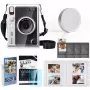 LOVEINSTANT Kit 6 en 1: carcasa rígida transparente + protector de cristal templado + álbum de fotos de 64 bolsillos + tapa de objetivo + marcos + correa de hombro para Fujifilm Instax Mini Evo