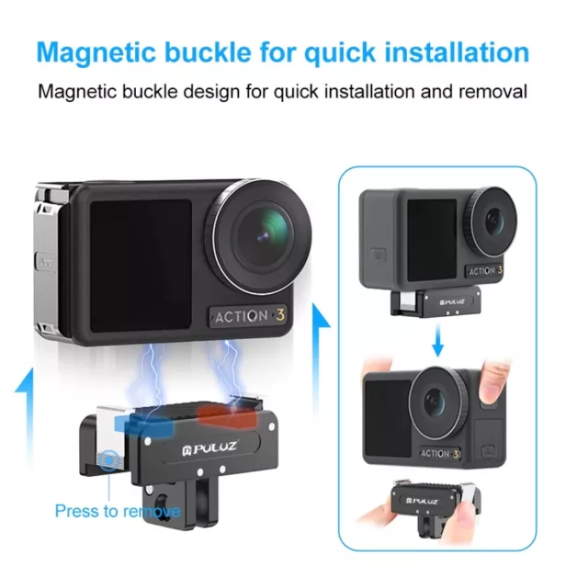 PULUZ Adaptador de rosca de 1/4 inch a montura GoPro para DJI Osmo Action 5 Pro / 4 / 3 - Negro
