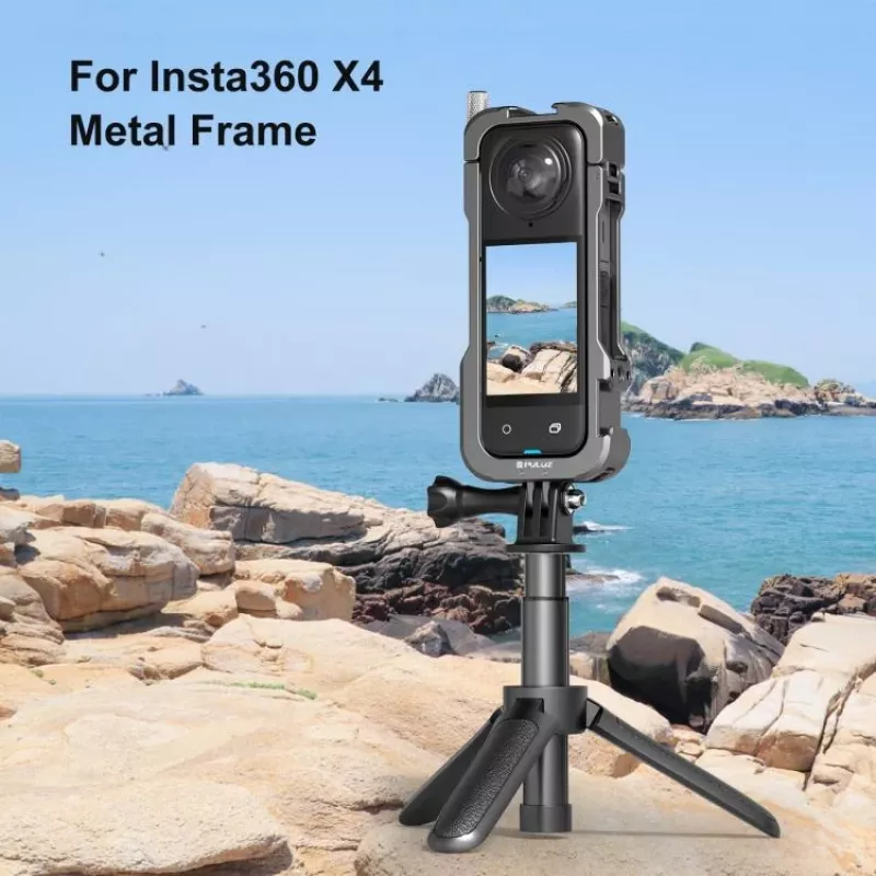PULUZ Funda protectora con soporte de marco con 2 soportes de zapata en frío y tapa de objetivo para Insta360 X4 (PU981B)