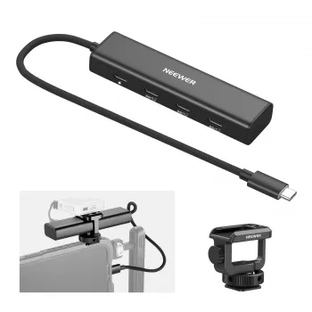 NEEWER PS020E hub USB-C 4 en 1 con 5x USB-C 10Gbps 100W PD, soporte para zapata en frío y rosca de 1/4