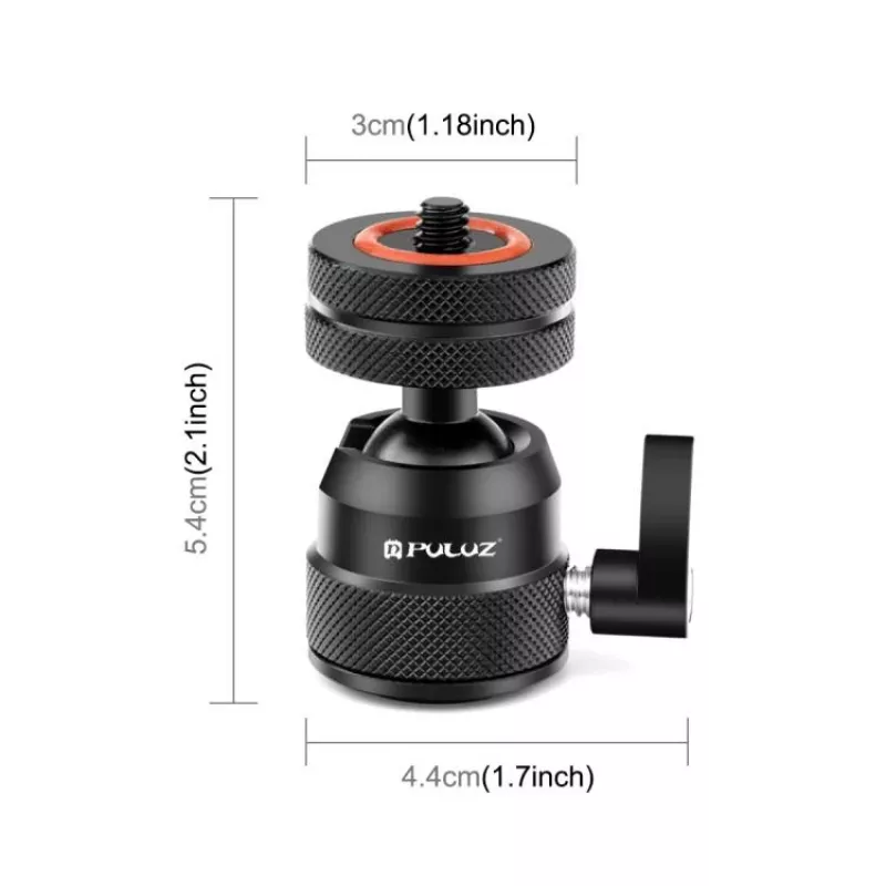 PULUZ rótula para cámara 3D rosca de 1/4 inch 2x zapata en frío ISO hasta 3 kg PU1057B