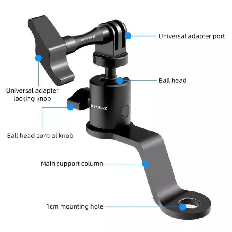 PULUZ soporte para espejo para moto, quad, scooter, bicicleta - soporte universal de manillar y brazo de espejo para smartphone, cámara de acción, GoPro - PU1056B