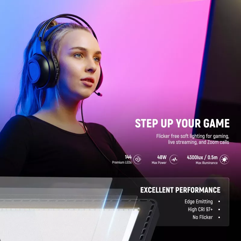 NEEWER GL1C Panel de luz LED RGB para vídeo 48W con trípode de luz ajustable, CRI≥97, mando a distancia 2,4G y control por app para streaming y gaming