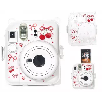 LOVEINSTANT Funda protectora rígida para Fujifilm Instax Mini 12 - Estampado de cerezas rojas con correa de hombro