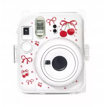 LOVEINSTANT Funda protectora rígida para Fujifilm Instax Mini 12 - Estampado de cerezas rojas con correa de hombro