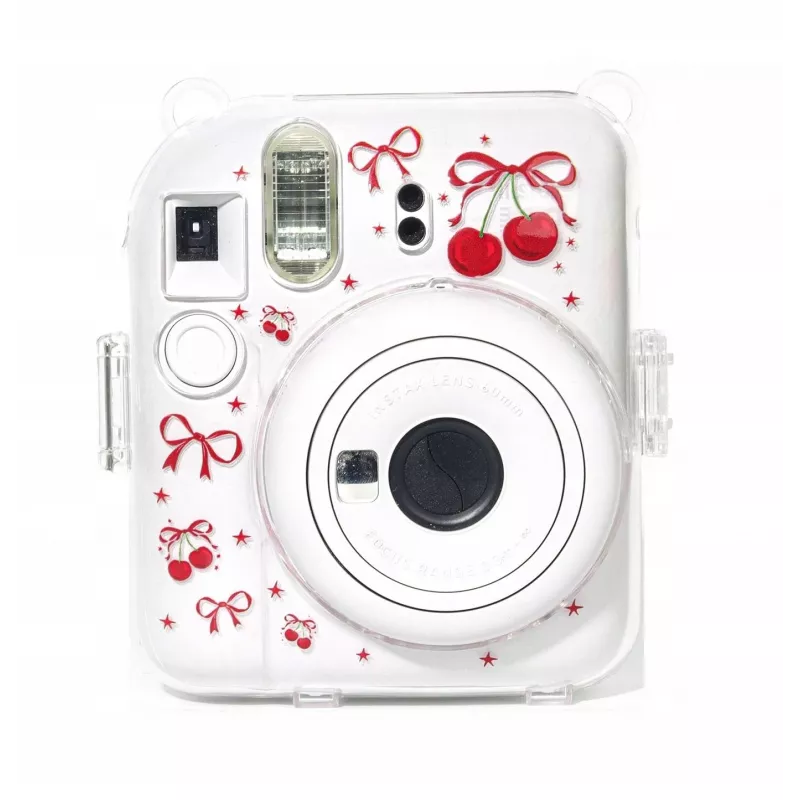 LOVEINSTANT Funda protectora rígida para Fujifilm Instax Mini 12 - Estampado de cerezas rojas con correa de hombro
