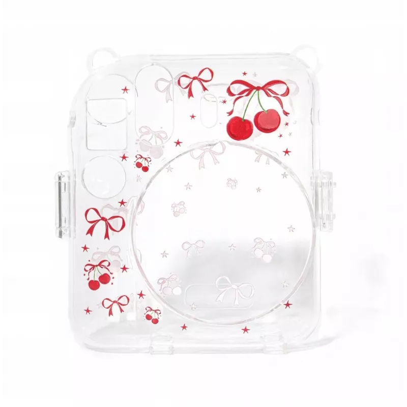LOVEINSTANT Funda protectora rígida para Fujifilm Instax Mini 12 - Estampado de cerezas rojas con correa de hombro