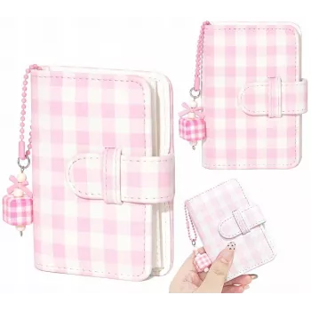 LOVEINSTANT Álbum de fotos de bolsillo para 28 fotos Instax Mini - Estampado de cuadrícula - Rosa
